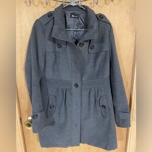 AB STUDIO-Lined Mock Army Coat Pockets ,Slimming pea coat